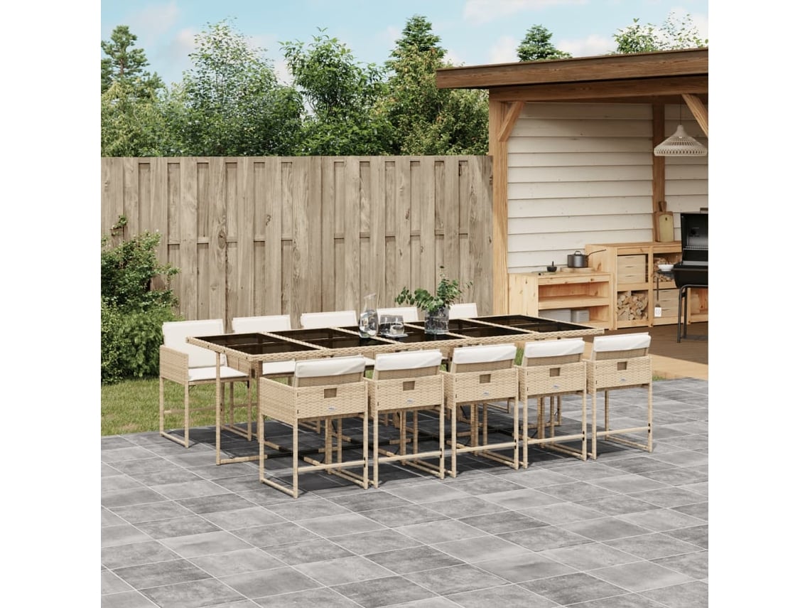Juego de comedor de jardín de 11 piezas con cojines de mimbre beige de DKD Home Decor