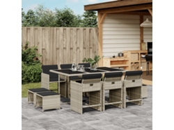 Juego de comedor de jardín de 11 piezas con cojines de mimbre gris de DKD Home Decor