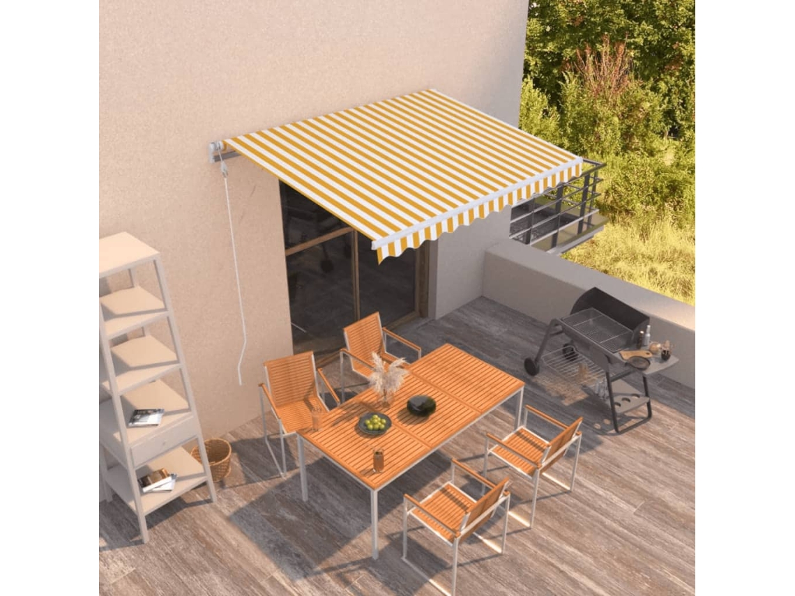 Toldo automático retráctil de 350x250 cm, amarillo y blanco, HARLANV1