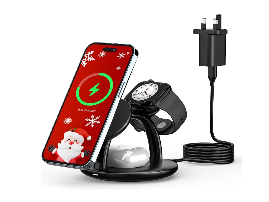 Cargador Inalámbrico, Estación De Carga Inalámbrica Magnética 3 En 1 Con Cable Usb-c De 1 M (negro)