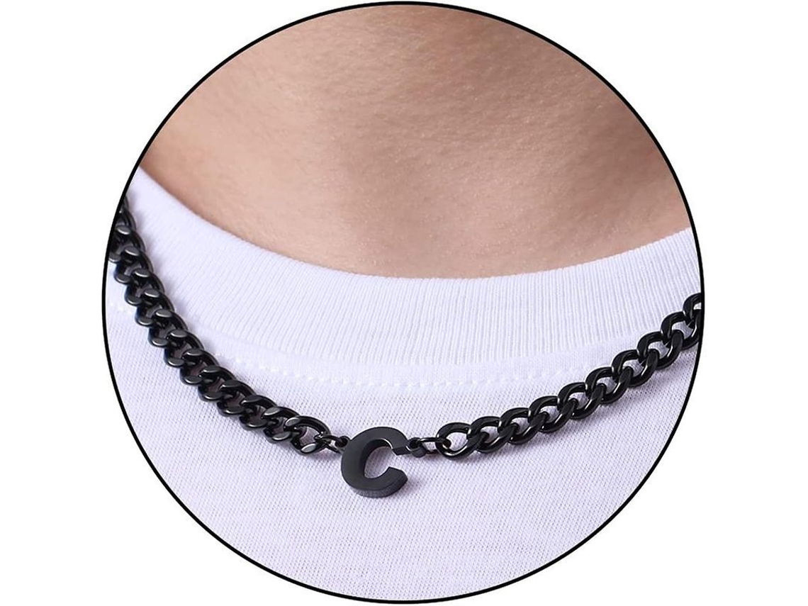 Collar cubano 2026 con iniciales de la A a la Z en acero inoxidable, 6,5 mm de diámetro, 45,7 cm + 5 cm de longitud, joya ideal como regalo para hombres, mujeres y niños.