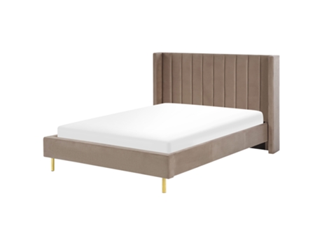 BELIANI Cama de matrimonio Villette Terciopelo Crema 166x220x115