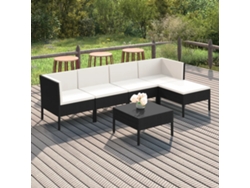 Conjunto de jardín DKD Home Decor de 6 piezas con cojines de mimbre negros