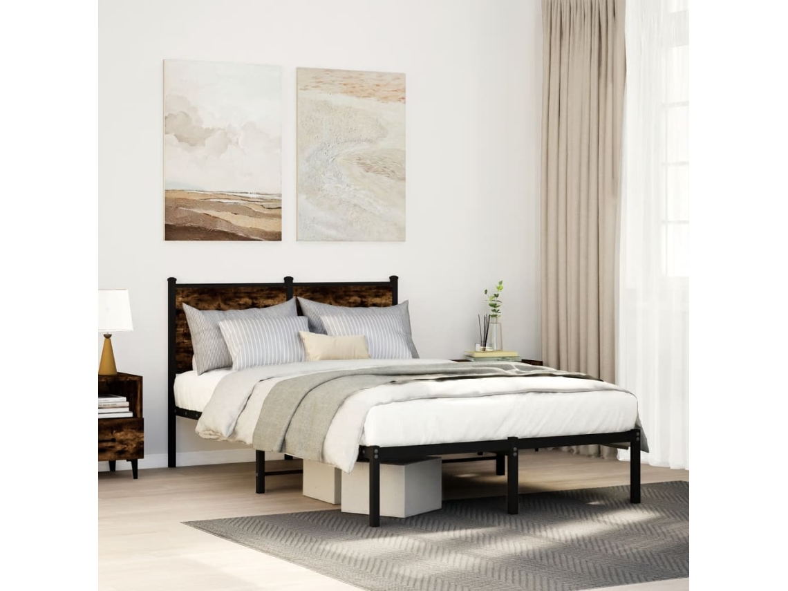 Estructura De Cama Sin Colchón Metal Roble Ahumado 120x190 Cm