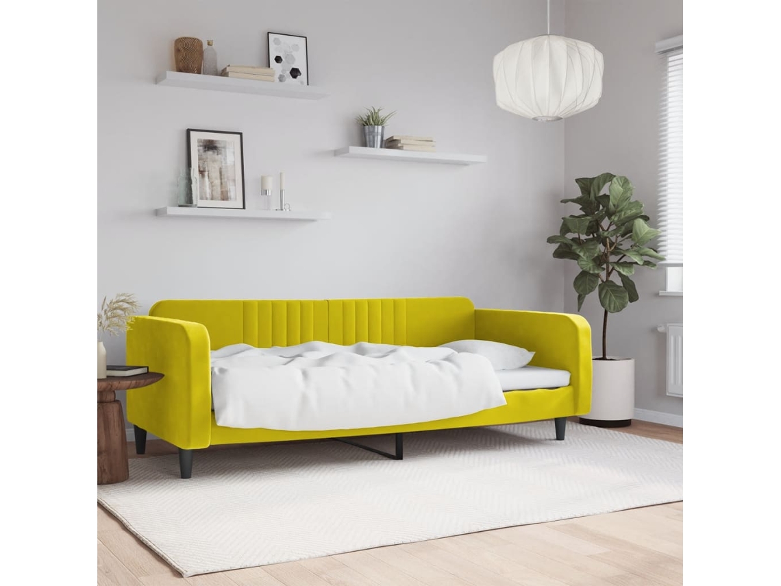 Sofá Cama Sin Colchón Terciopelo Amarillo 100x200 Cm