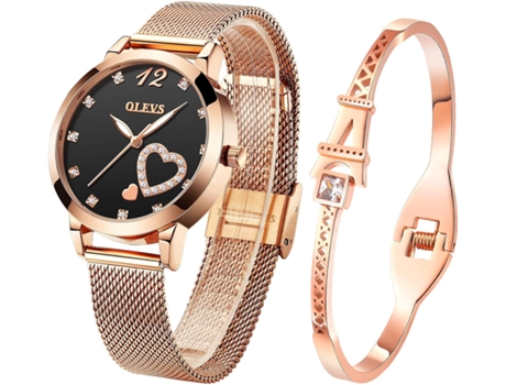 VEANXIN Conjunto de Reloj para Mujer, Simple, Cuarzo de Oro Rosa, Resistente al Agua(oro rosa)
