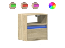 Juego de 2 mesitas de noche de pared con luces LED, roble Sonoma, EXCLUSIVA MAISON