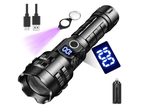 Linterna Led Linterna Recargable 15000 Lúmenes Linterna Led Recargable Xhp90.2 Potente Linterna con Negro TURMIN