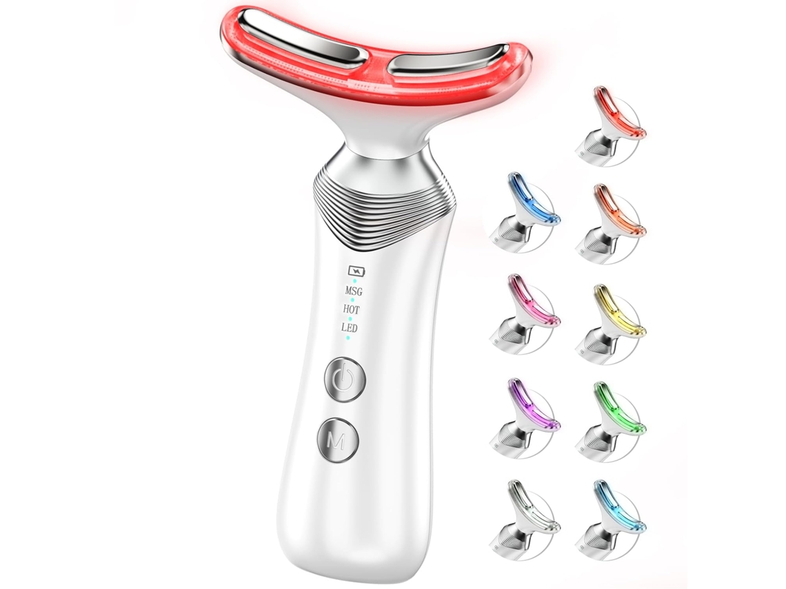 Terapia De Luz Roja 9 En 1 Para Rostro Y Cuello, Masajeador Facial Portátil Con Vibración Ajustable (blanco)