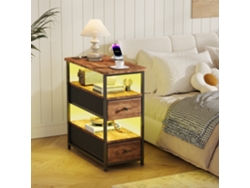 Mesita de noche 30x60x60cm, LED con función de carga USB y 2 cajones para salón, dormitorio marrón Rosahqnda