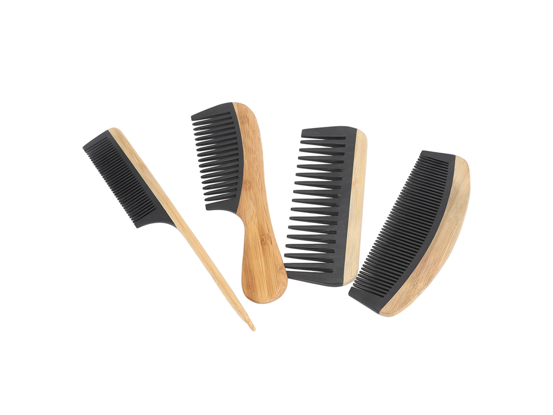 Set De 4 Peines Antiestáticos Para Estilizar Pelo Hombre Y Mujer De Madera Bamboo