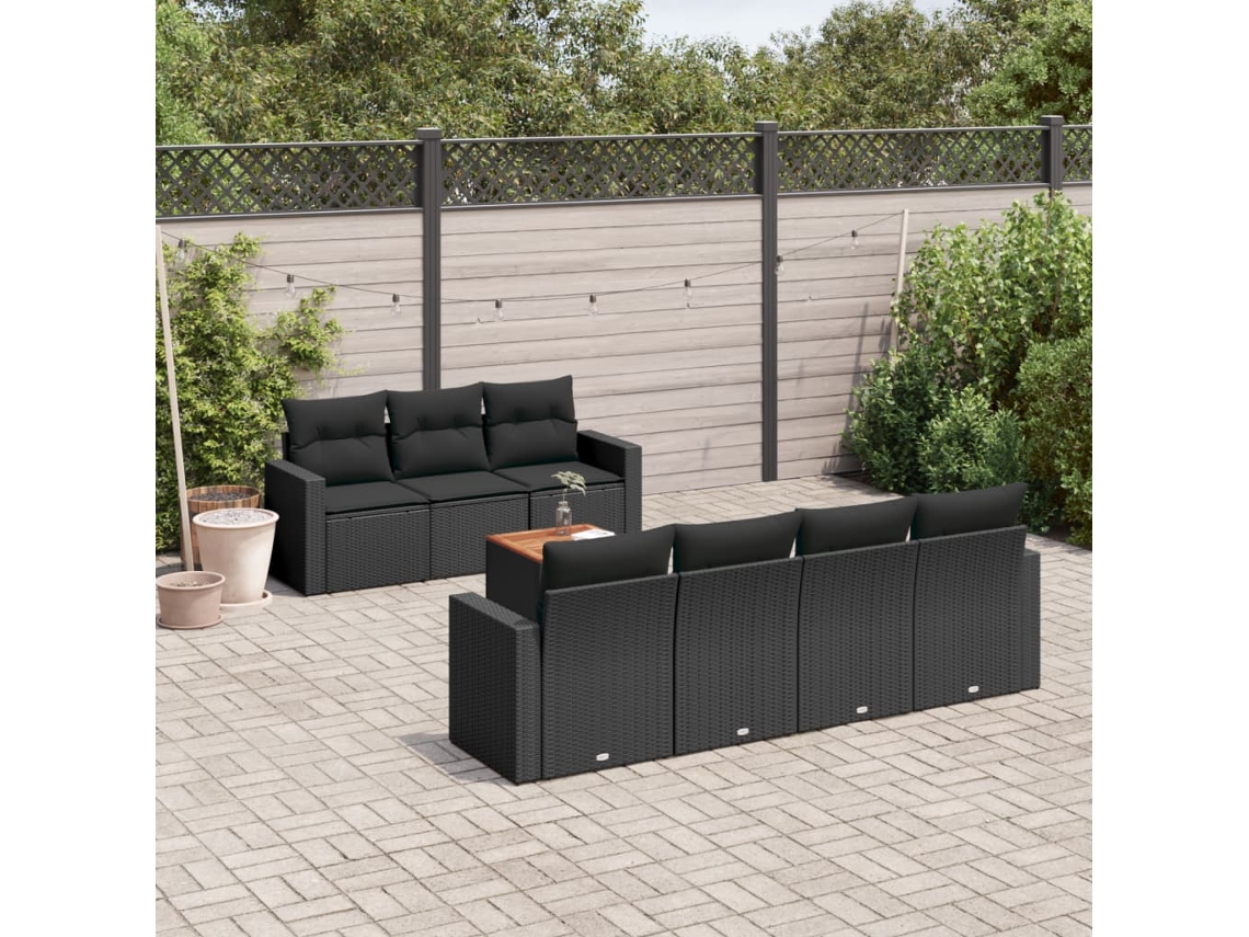 Conjunto de sofá de jardín de 8 piezas con cojines en mimbre sintético negro de DKD Home Decor