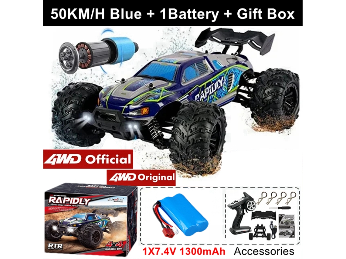 Coche todoterreno teledirigido 4x4, alta velocidad (50/80 km/h), sin escobillas, juguete para adultos y niños, color azul. Aeuzwr