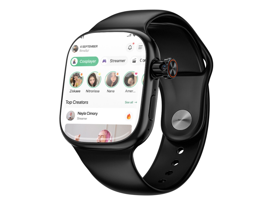 Reloj inteligente Android 4G negro Lokmat XH018, pantalla AMOLED de 2,04 pulgadas, GPS, Wi-Fi, función NFC, cámara retráctil de 2 MP Mpdug (XH011)