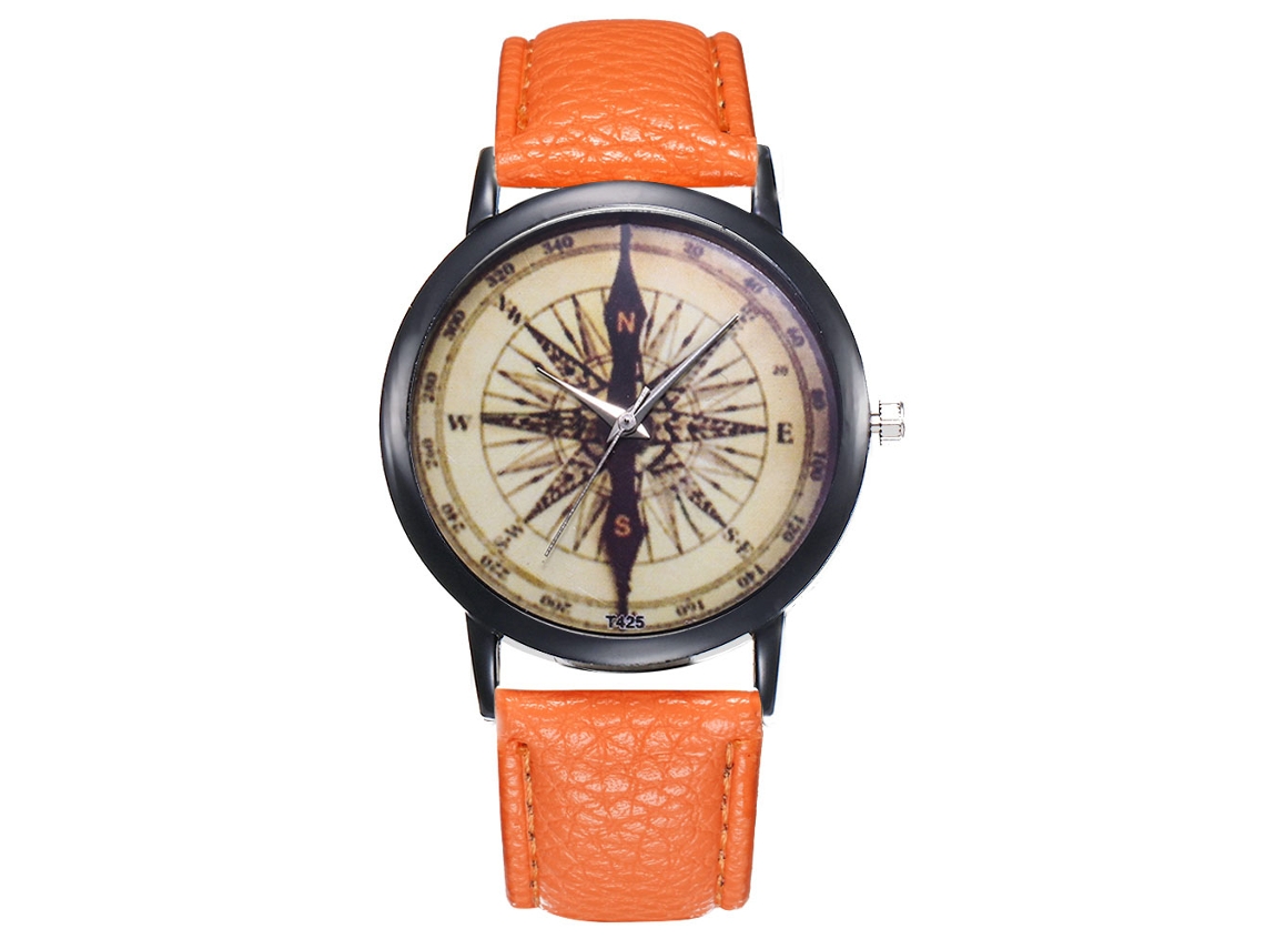 Reloj De Pulsera De Moda Para Hombre, De Piel Sintética, Con Esfera Redonda Y Movimiento De Cuarzo T425 (naranja).
