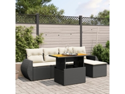 Conjunto de sofá de jardín de 6 piezas con cojines, mimbre sintético negro, DKD Home Decor