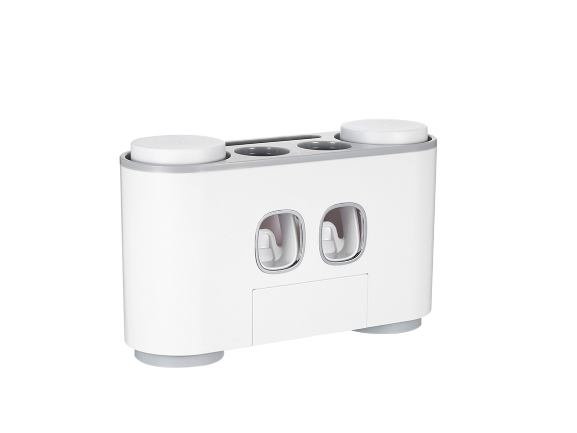 Soporte De Pared Para Cepillos De Dientes Con 2 Dispensadores De Pasta Dental, 4 Vasos Y 5 Ranuras.