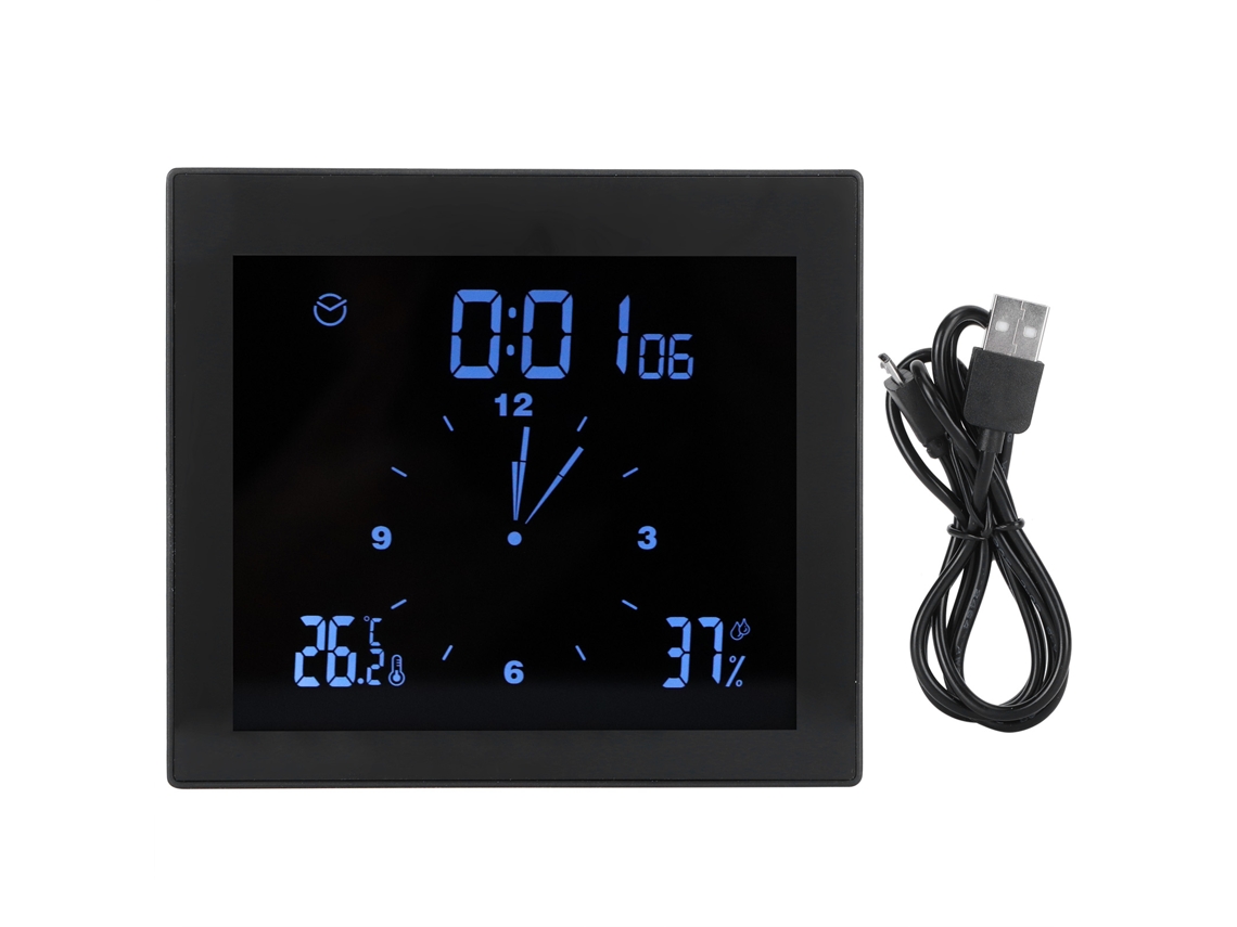 Reloj Despertador Digital Con Temporizador, Termómetro E Higrómetro, Resistente Al Agua Para El Hogar Y La Oficina (negro).