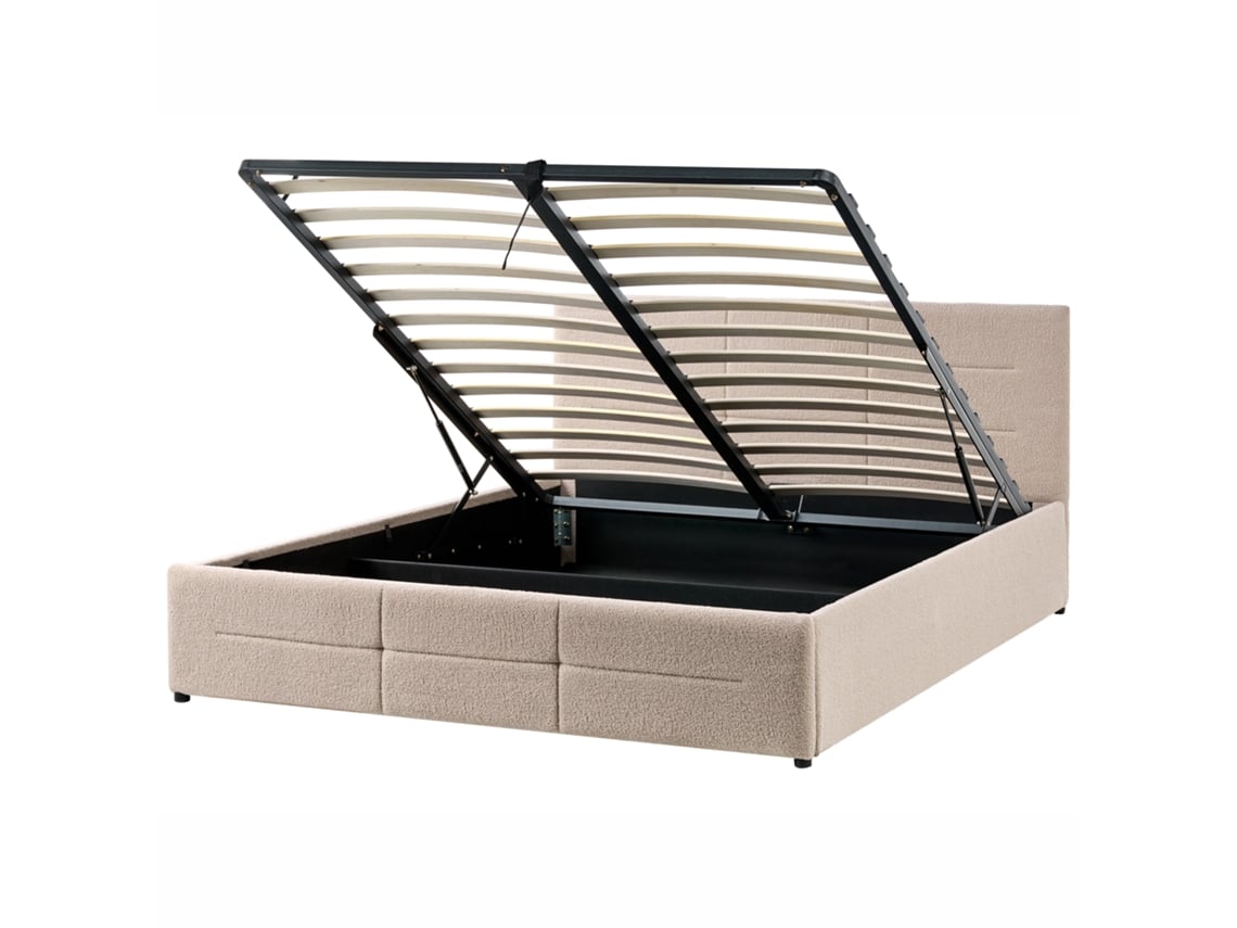 Cama De Casal Beliani Massognes De Bouclé Creme 160x200