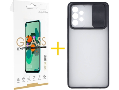 Carcasa y Protector de Pantalla de Vidrio Samsung A72 5G SKYHE Gel Protección Cámara Negro