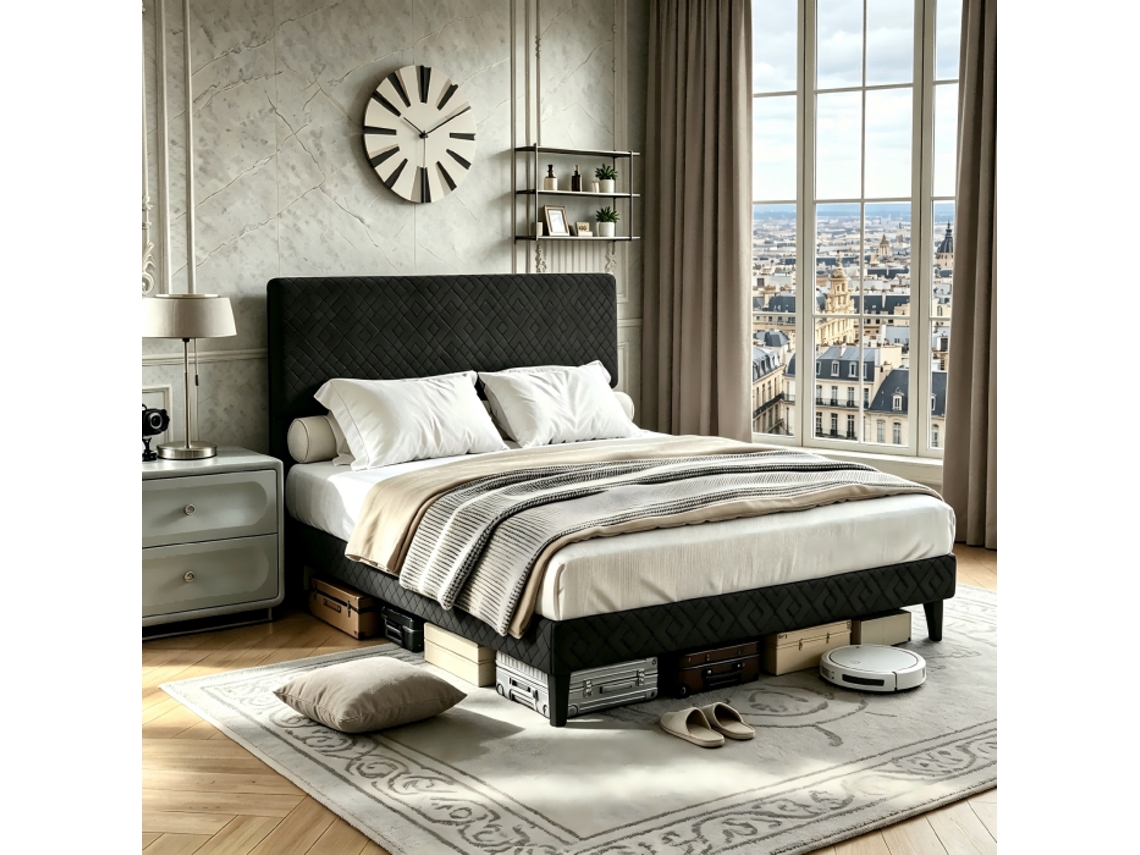 Cama Doble De 140 X 200 Cm Para Adultos, Cama Tapizada, Cama Acolchada De 2 Plazas En Lino, Gris, Mdf, Sin Colchón, Mobiliario Moderno Para Dormitorio