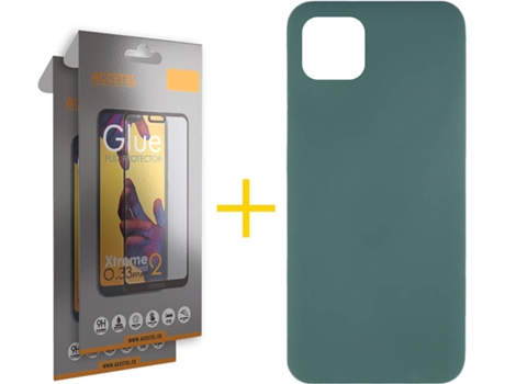 Carcasa + 2 Protectores de Vidrio Full iPhone 13 Mini ACCETEL Silicona Líquido Verde