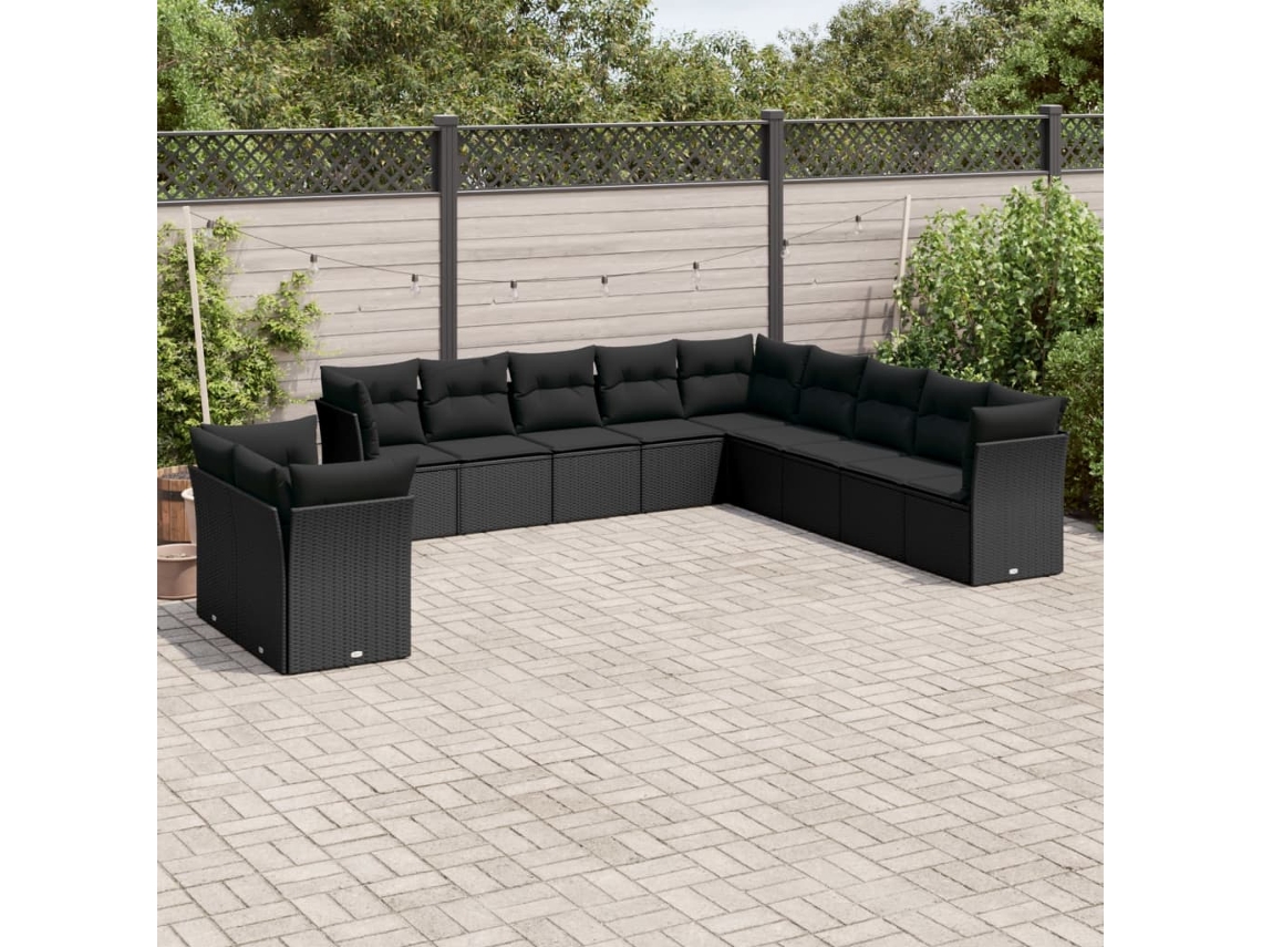 Conjunto de sofá de jardín de 11 piezas con cojines de mimbre sintético negro de DKD Home Decor