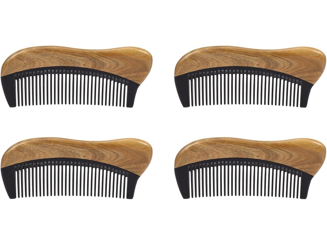 4 Peines De Madera Verde Natural - Antiestáticos, De Dientes Finos, De Cuerno De Búfalo Negro (madera Verde)