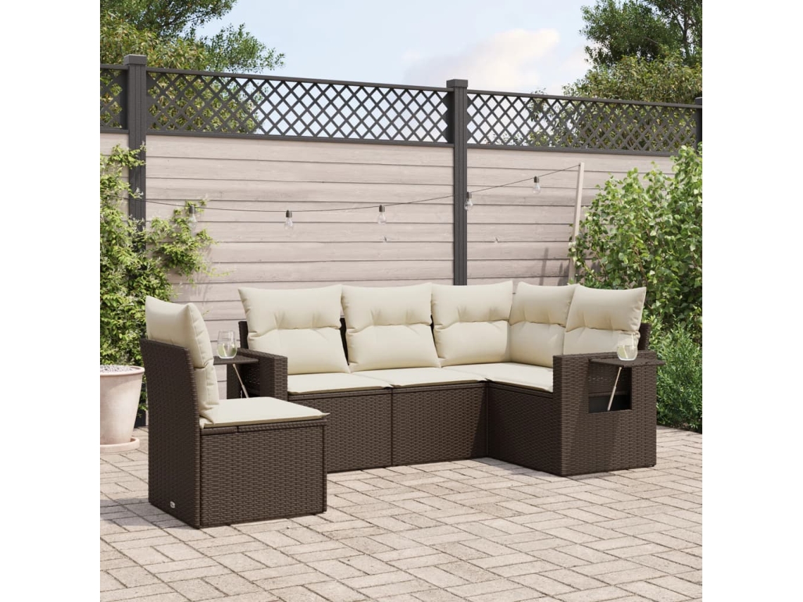 Conjunto de sofá de jardín de 5 piezas con cojines de mimbre marrón de DKD Home Decor