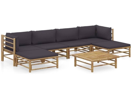 Conjunto 7 de muebles de jardín VIDAXL bambú con cojines gris oscuro