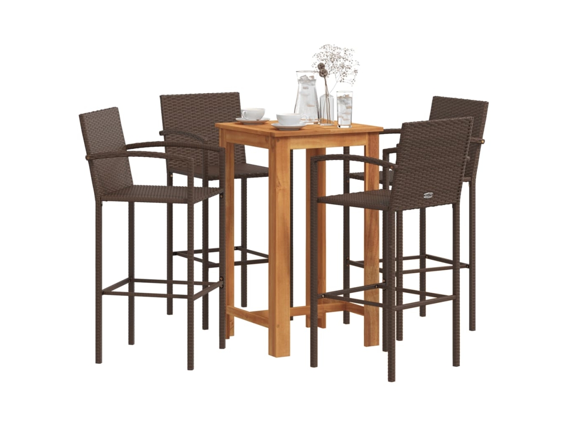 Pcs Conjunto De Bar P/ Jardim Acácia Maciça/vime Pe Castanho Dkd Home Decor