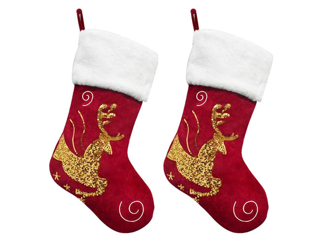 Calcetín de Navidad KKVOGMLE Calcetines Bolsa Regalo Copo Nieve Alce Franela Blanco