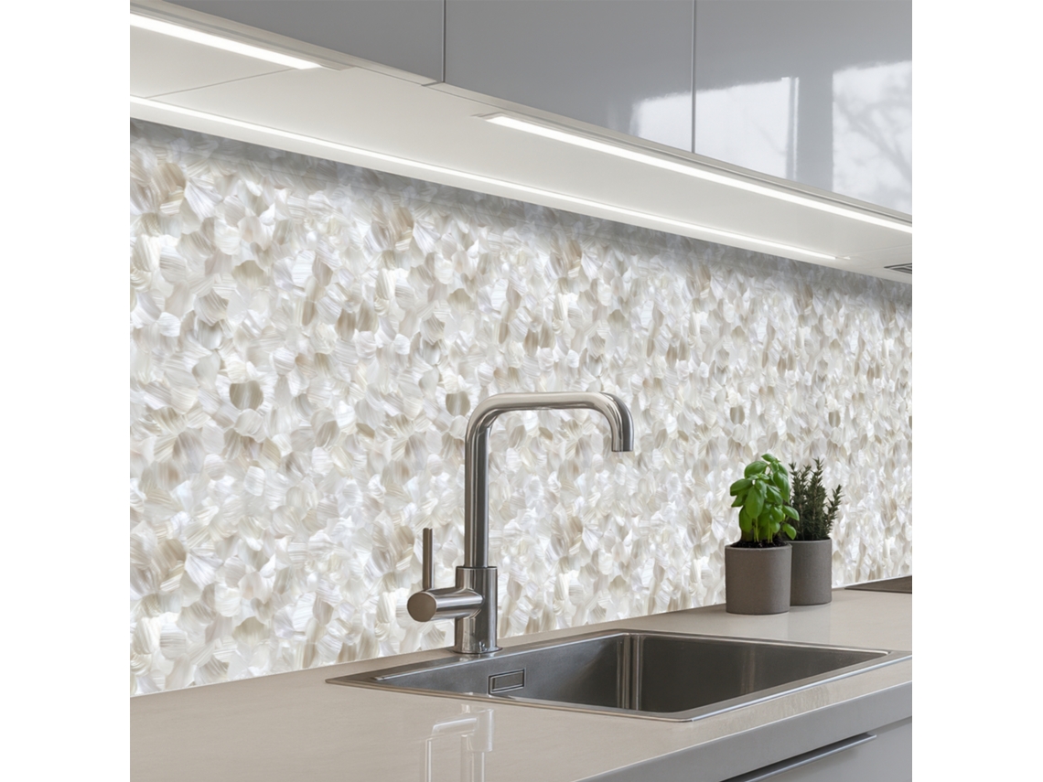 Salpicaderos De Cocina Blanco - Pinceladas - Efecto Relieve 500x80 Cm