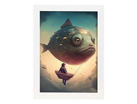 NACNIC Poster Pez Zepelín En Estilo Surrealismo Cinematográfico Ilustraciones Y Grabados De Historieta Abstracta Y Artística A3 Marcos Blancos