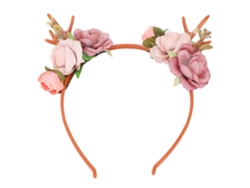 Tiara de Chifres de Rena com Flores para Festas, Fantasias, Casamentos e Natal - Rosa Escuro (2026)