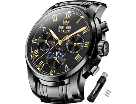 VEANXIN Reloj mecánico automático para hombre Calendario luminoso multifuncional resistente al agua(negro)