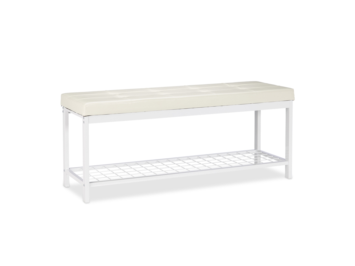 Relaxdays Banco Zapatero Xxl, Metal-piel Sintética, Blanco, 49 X 115 X 40 Cm