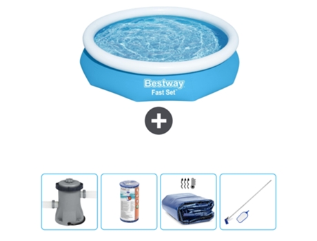 Piscina hinchable redonda Fast Set BESTWAY - 305 x 66 cm - Azul - Bomba incluida Filtrar - Vela solar - kit de limpieza