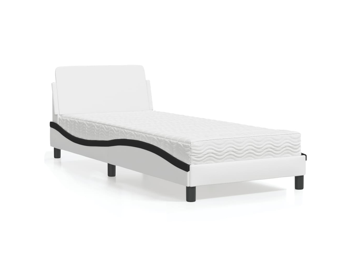 Cama Con Colchón Cuero Sintético Blanco Y Negro 90x190 Cm