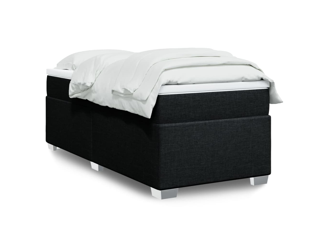 Cama box spring con colchón tela negro 90x190 cm