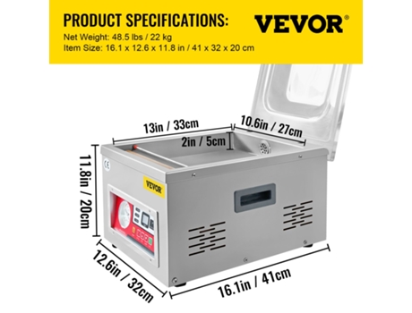 VEVOR Máquina envasadora selladora al vacío de cámara, acero inoxidable