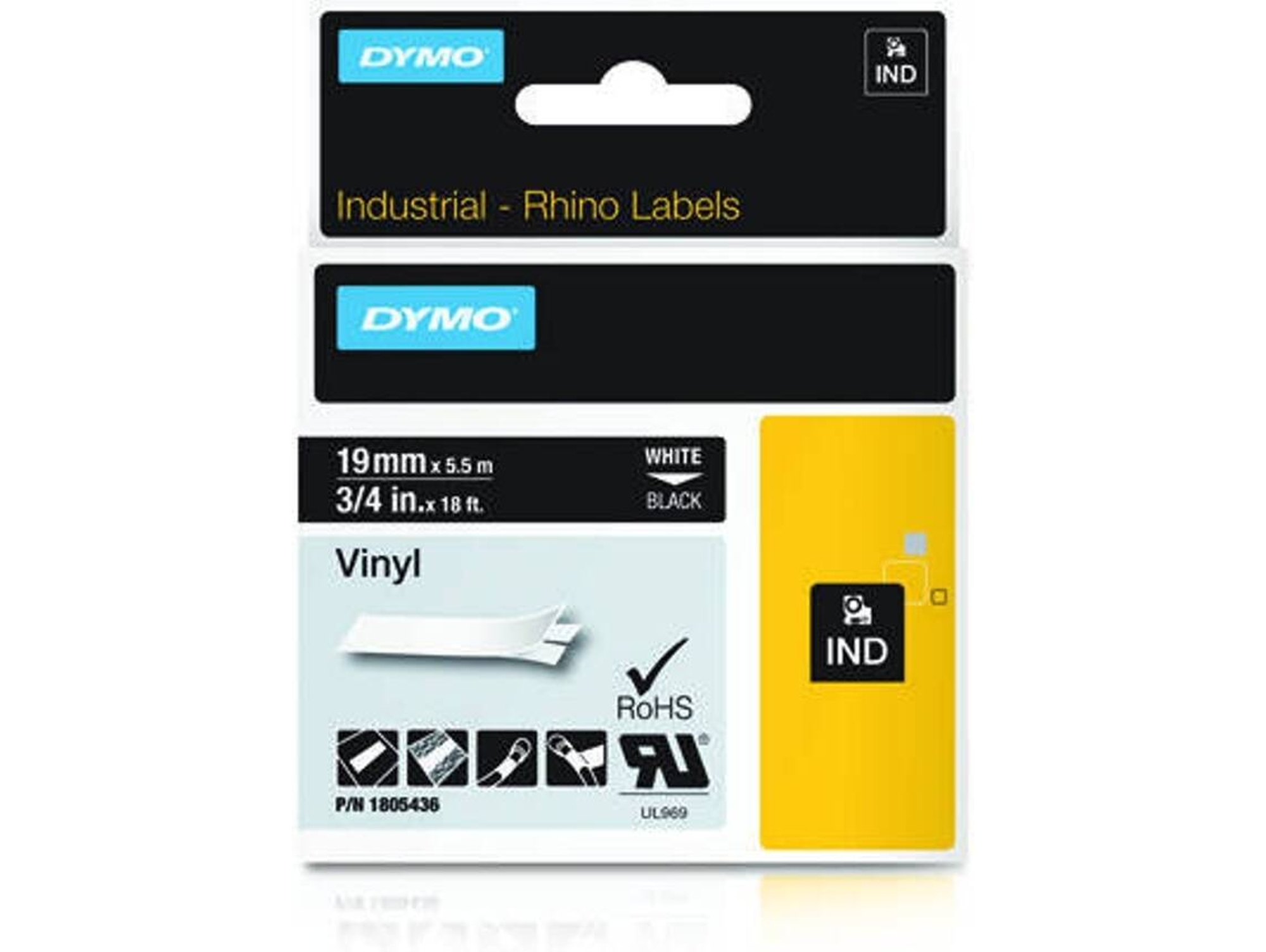 Cinta Laminada DYMO 1805436 Blanco sobre Negro