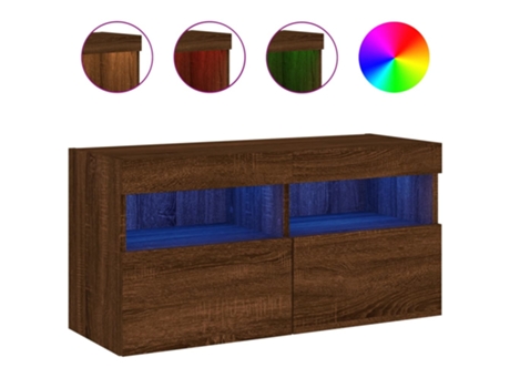 Mueble de TV de pared con luces LED roble marrón VIDAXL (80 x 30 x 40 cm)