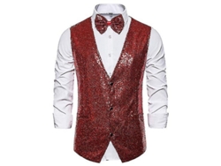 2026-chaleco De Lentejuelas Para Hombre Con Corbata De Moño Traje Brillo Cuello V Fiesta Disco