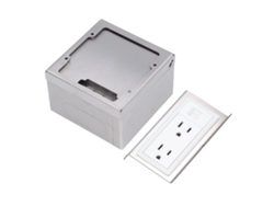Caja de enchufes de suelo con 2 tomas de 15 A y 1 puerto para ordenador, acero inoxidable
