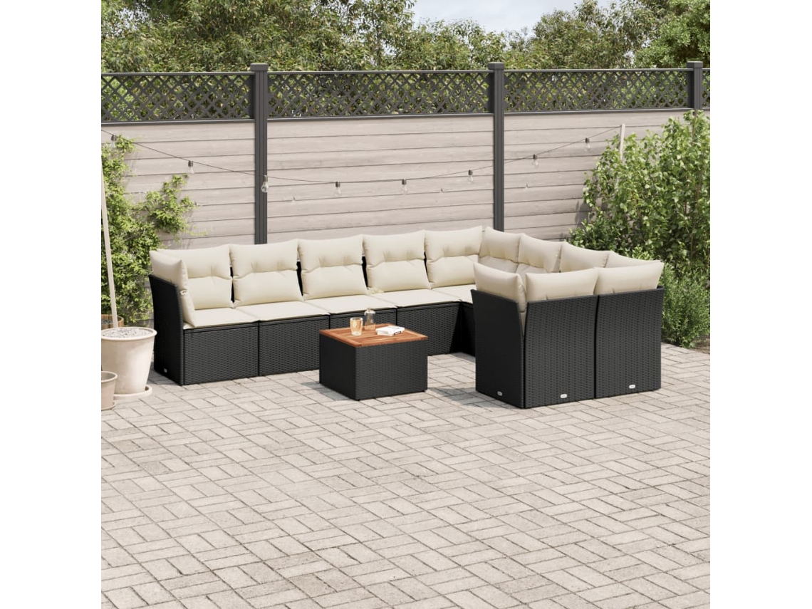 Conjunto de sofás de jardín de 10 piezas DKD Home Decor con cojines de mimbre negros