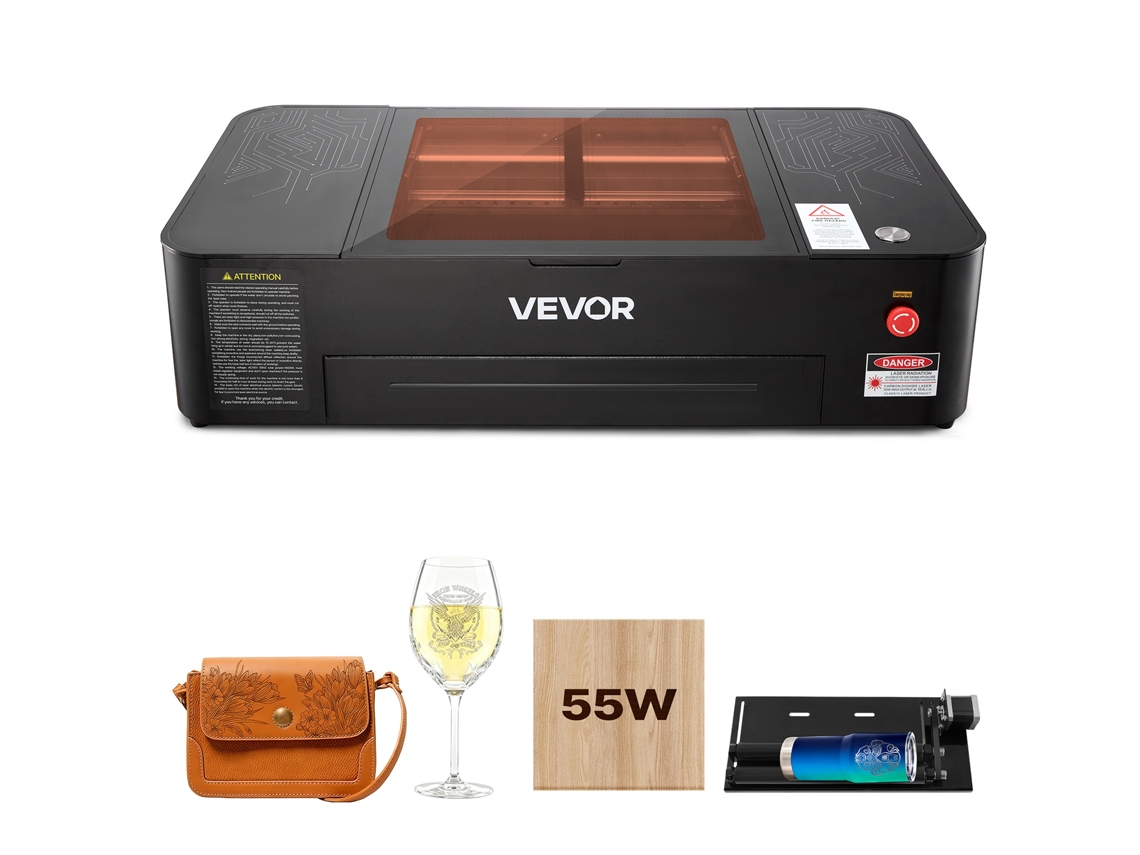 Cortadora y grabadora láser de CO2 Vevor 55W, 500 x 300 mm, para madera, acrílico y vidrio.