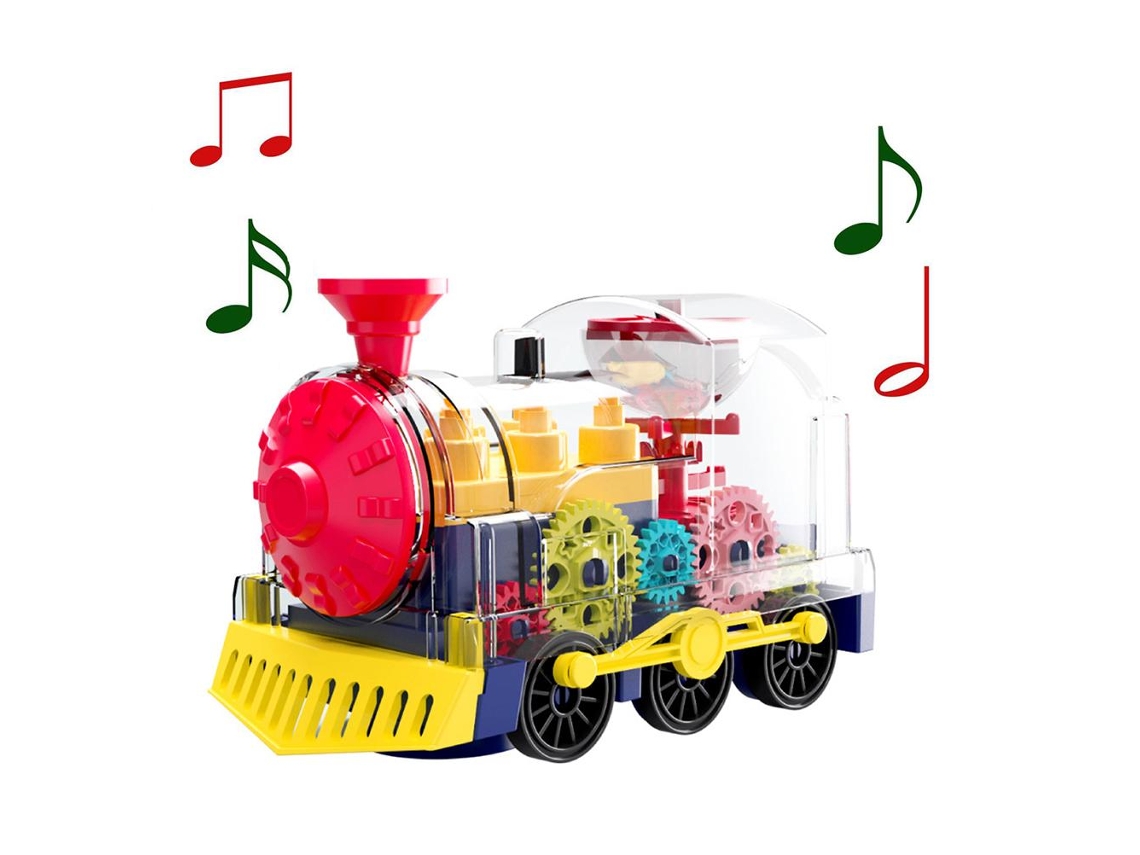 Tren Eléctrico De Juguete Educativo Con Engranajes Transparentes, Música Y Luz Giratoria.