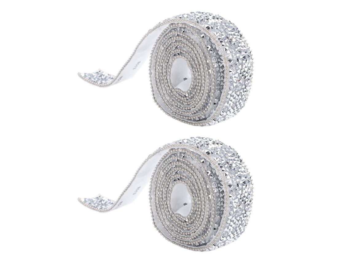 2pcs Cinta De Piedras De Resina Plata 0.8 Pulgadas Autoadesiva 1 Yard Ribbon Glitter Para Zapatos Y Ropa