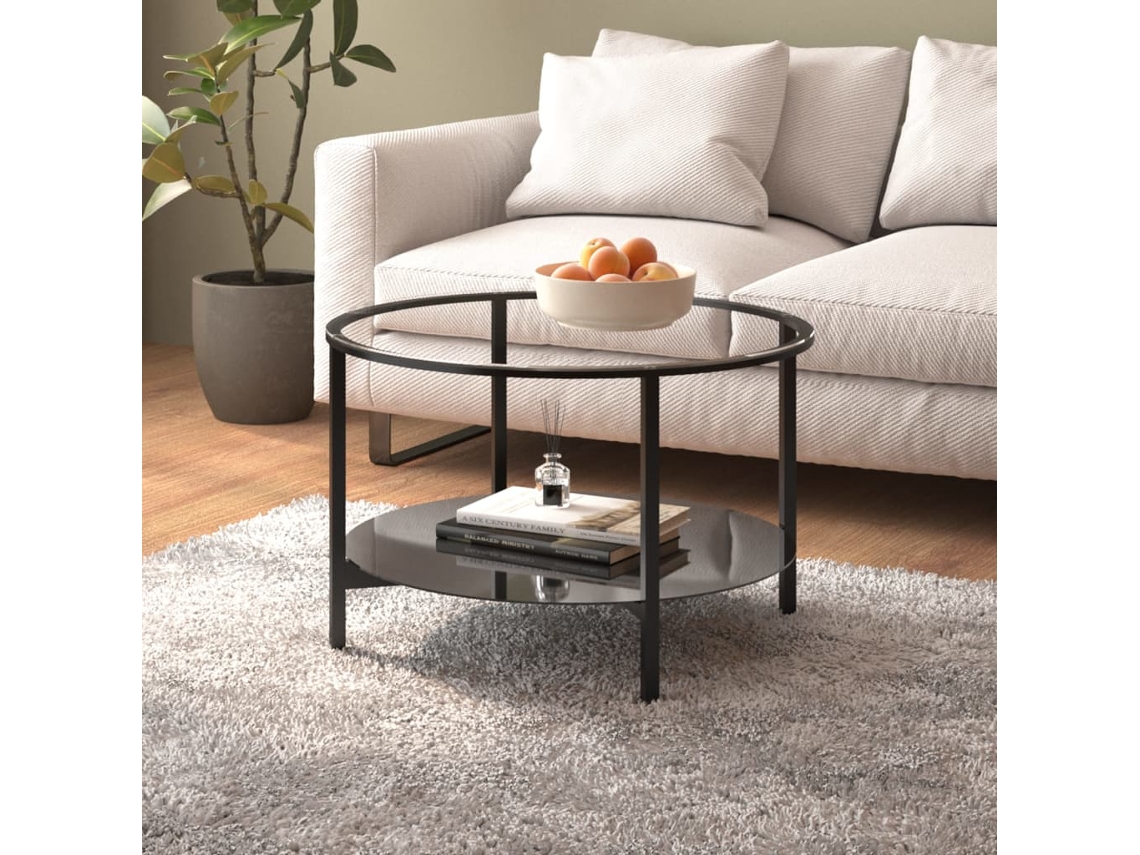 Mesa de centro HARLANV1 de 70 cm en cristal templado negro y transparente.